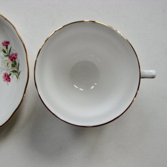 Vintage Bone China Teacup and Saucer White Rose Pink Flower Royal Vale Scalloped - Picture 7 of 8